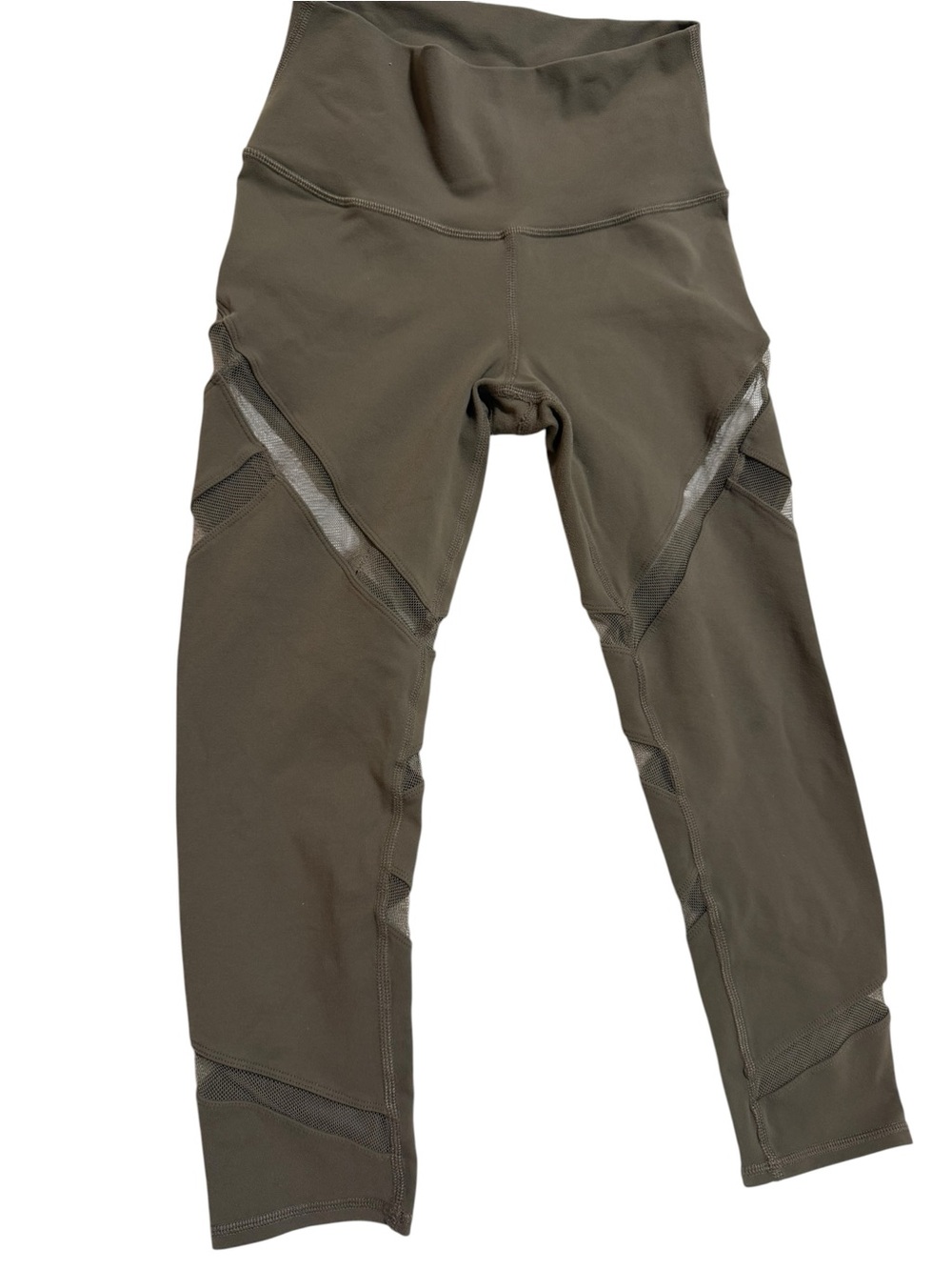 ALO Yoga Olive Green Performance Leggings with Mesh Panels